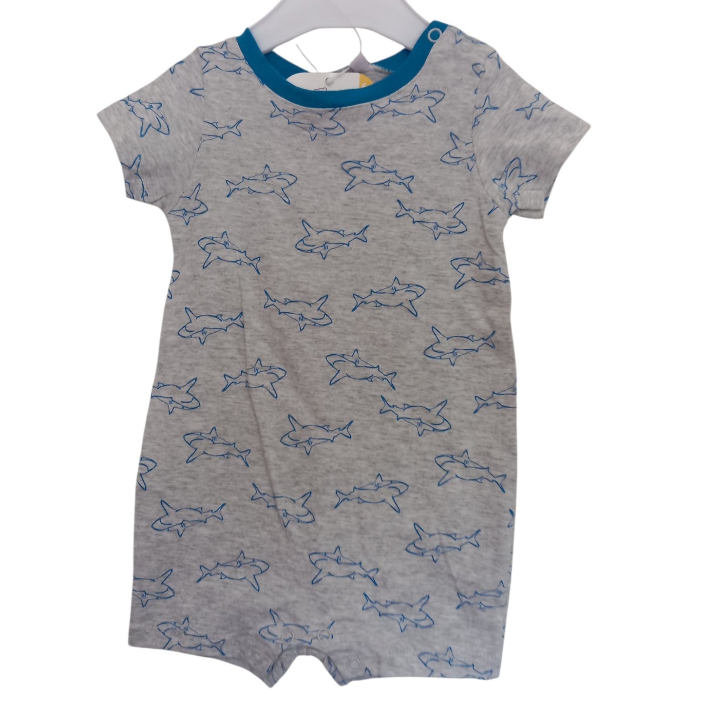 Combishort bébé Pommette bleu motif requins – 6 mois