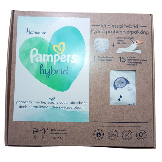 Couche Pampers Harmonie Hybrid 3 à 16 kg Kit d’Essai Couche Lavable et Cœurs Absorbants Jetables