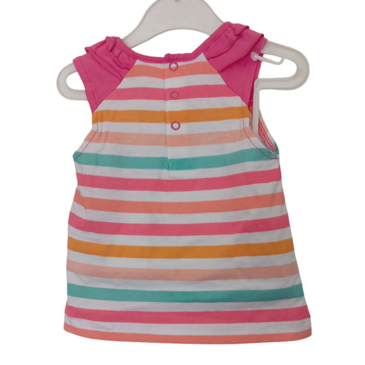 T-shirt sans manches bébé fille Hello Kitty rayé rose blanc turquoise orange – 6 mois