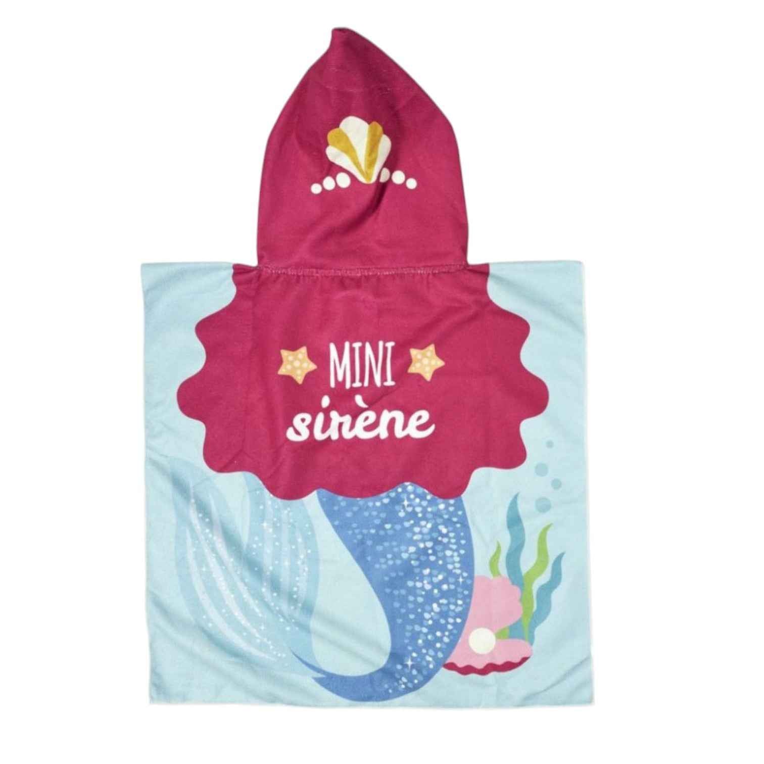 Poncho de Plage Enfant Sirène avec Capuche 4-6 Ans – 58 x 57 cm