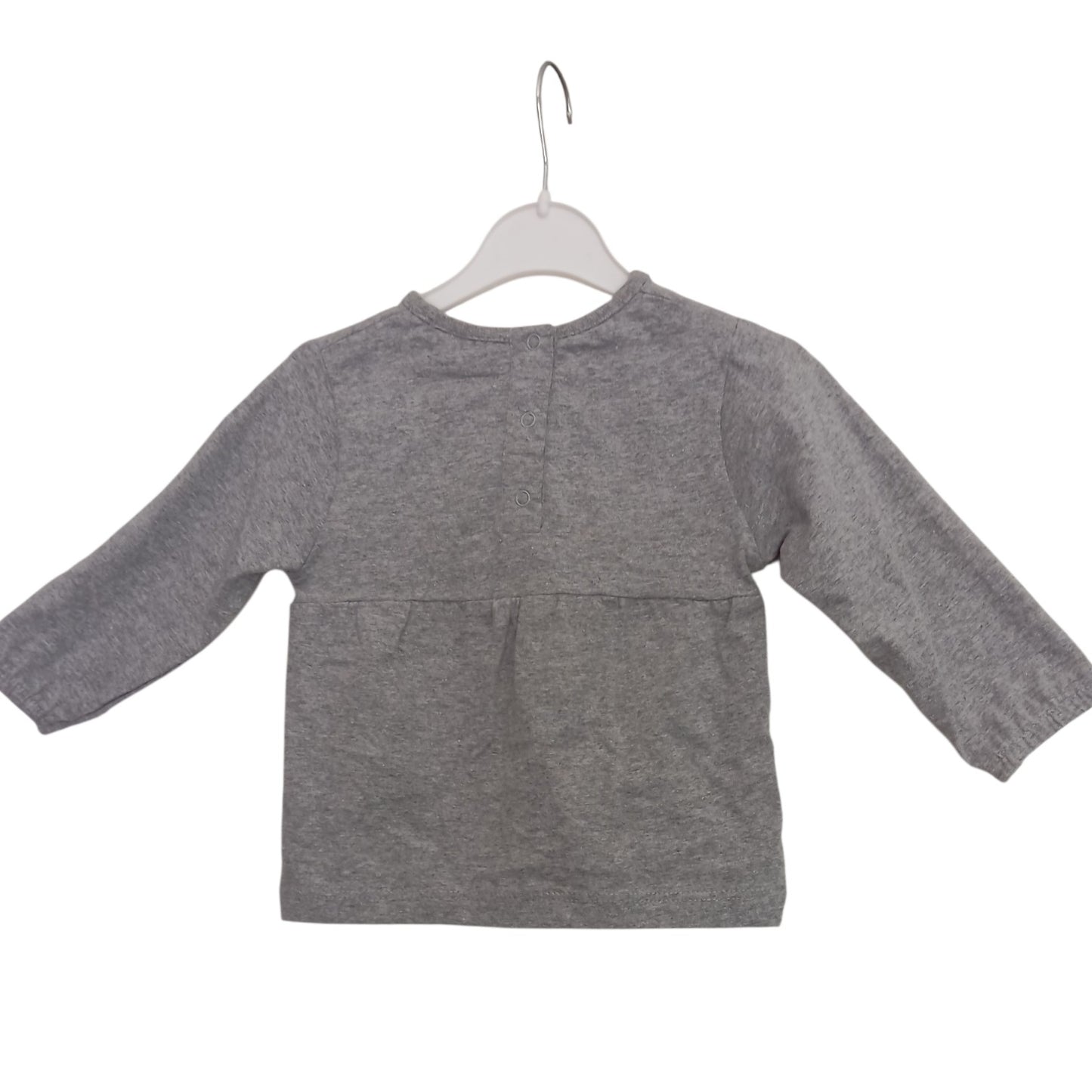 T-shirt bébé fille Pommette gris manches longues chat à nœud rose – 6 mois