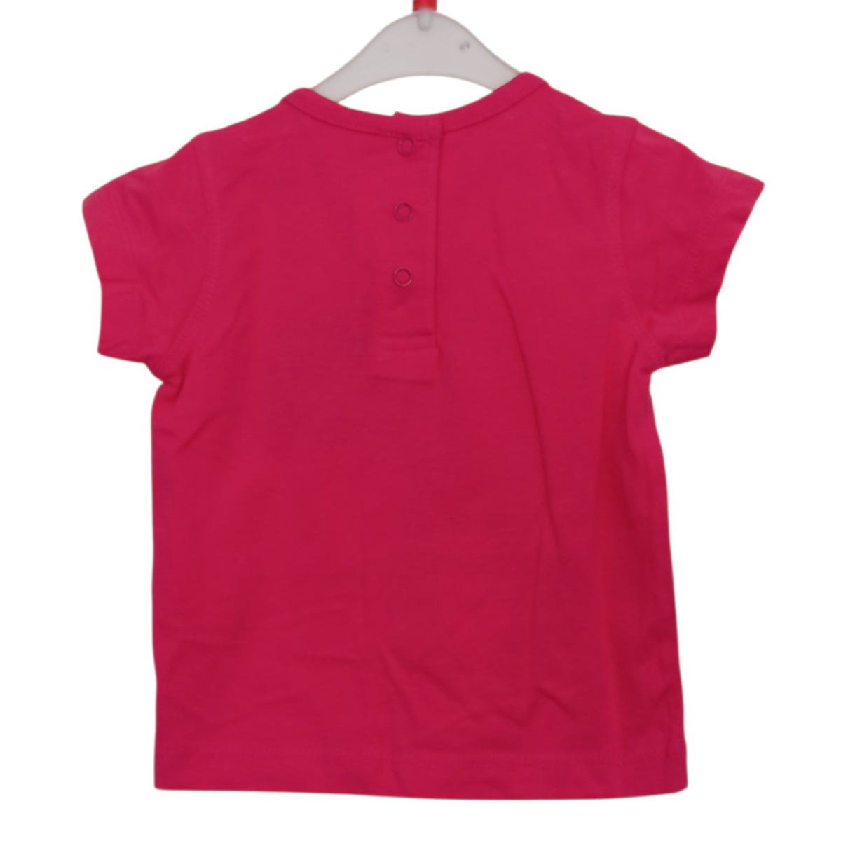 T-shirt bébé Pommette rose fuchsia 12 mois – chien à lunettes « Lovely & Fun »
