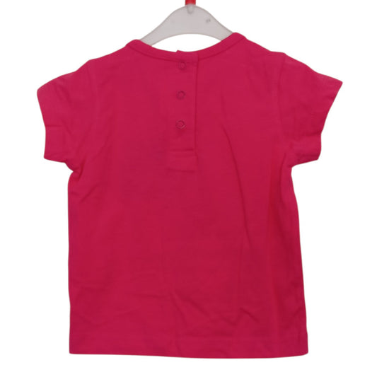 T-shirt bébé Pommette rose fuchsia 12 mois – chien à lunettes « Lovely & Fun »