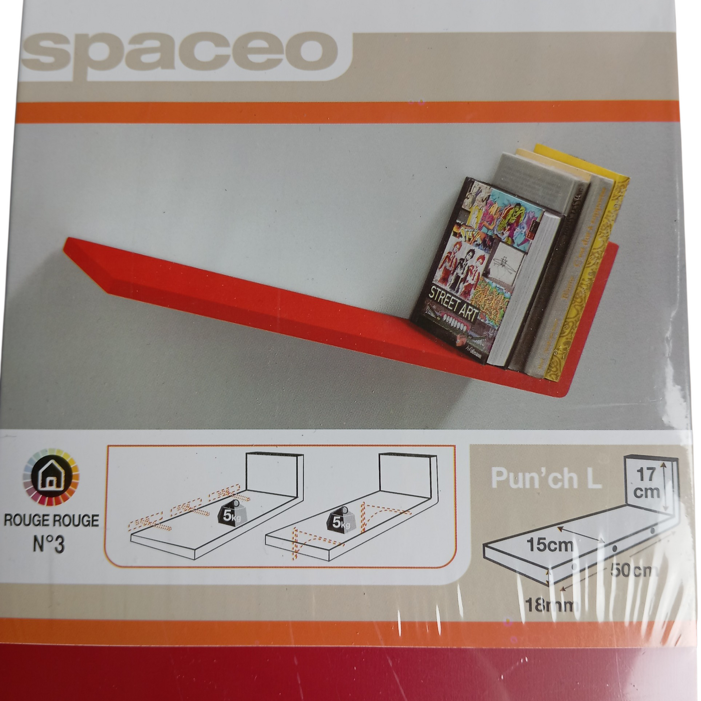 Etagère murale Spaceo Pun'ch L Noir ou Rouge Laqué