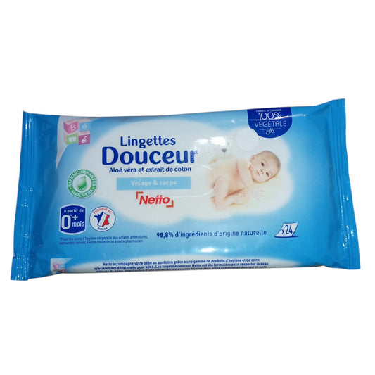 Lingettes Bébé Corps et Visage x24 – Aloe Vera & Camomille Dès la Naissance