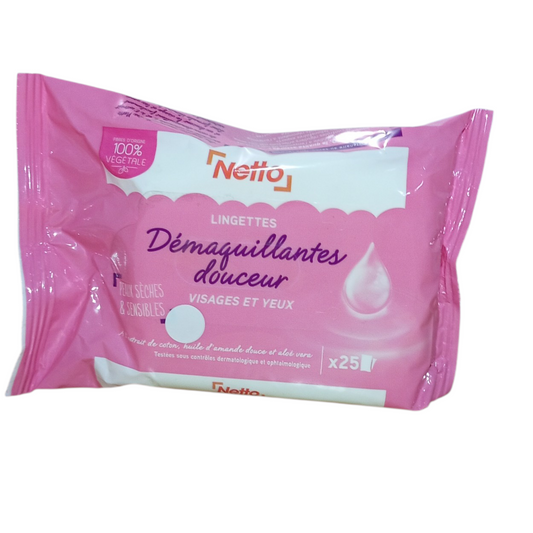Lingettes démaquillantes douceur visage et yeux Peaux sensibles et sèches (X25)