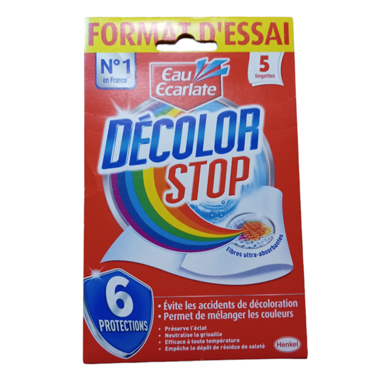 Lingettes Décolor Stop Eau Ecarlate X5 format d'essai