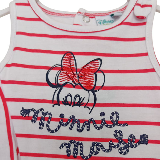 Robe bébé fille Disney Baby Minnie Mouse blanche à rayures rouges – 9 mois