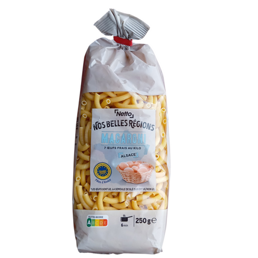 Pâtes Nos Belles Régions Netto 250 g Macaroni ou spaghetti fabriqués en Alsace