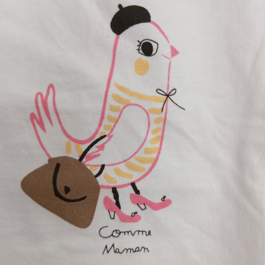 T-shirt bébé fille Pommette blanc manches longues motif poule « Comme Maman » – 6 mois