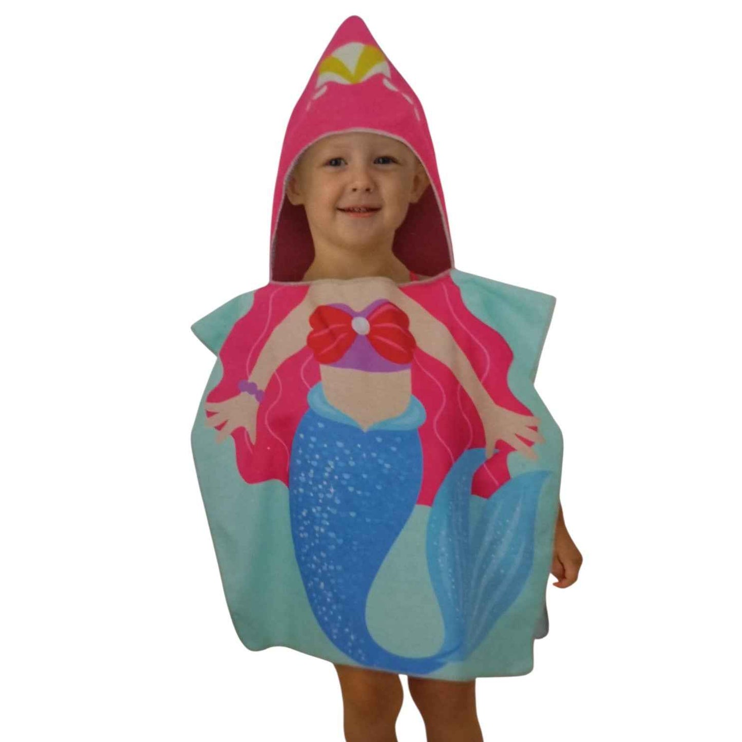 Poncho de Plage Enfant Sirène avec Capuche 4-6 Ans – 58 x 57 cm