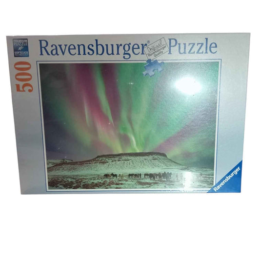 Puzzle Ravensburger Aurores Boréales et Chevaux 500 pièces Moment détente et évasion