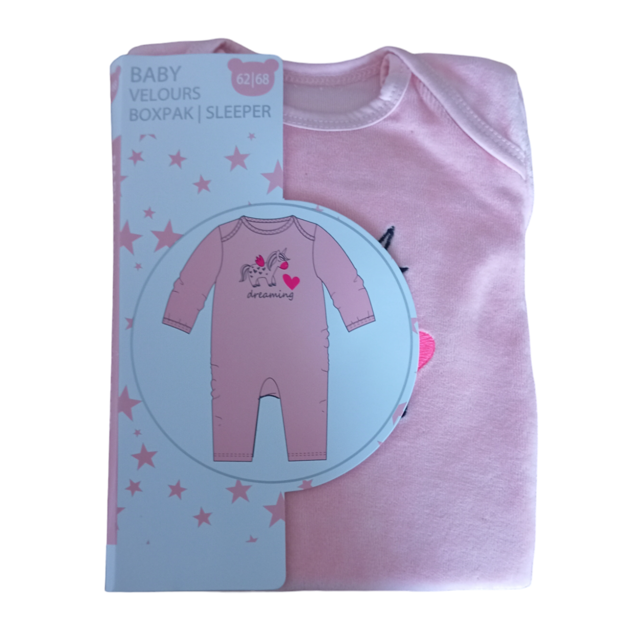 Barboteuse velours rose Licorne