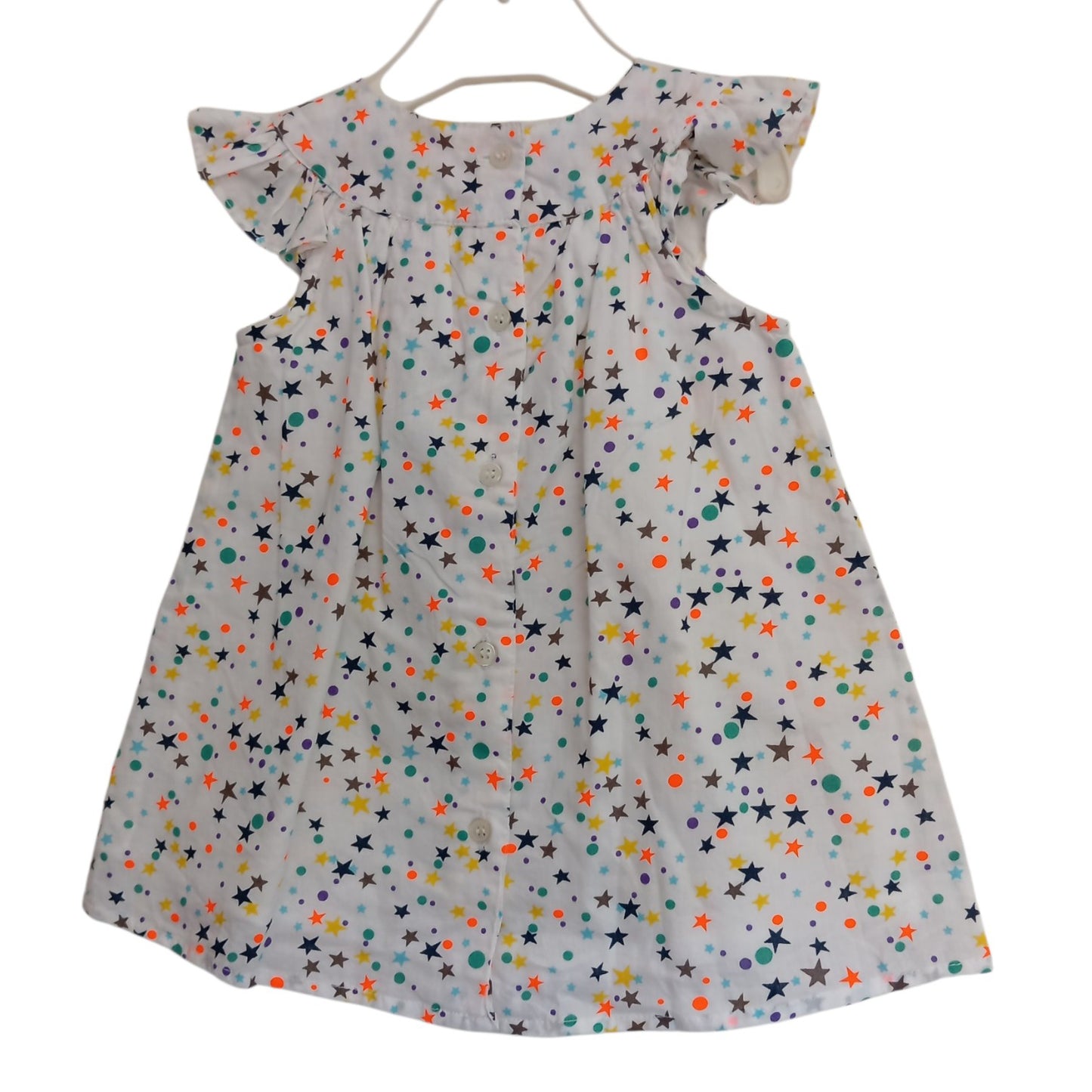 Robe Blanche Bébé Fille Pommette à Étoiles et Pois Multicolores – 6 Mois