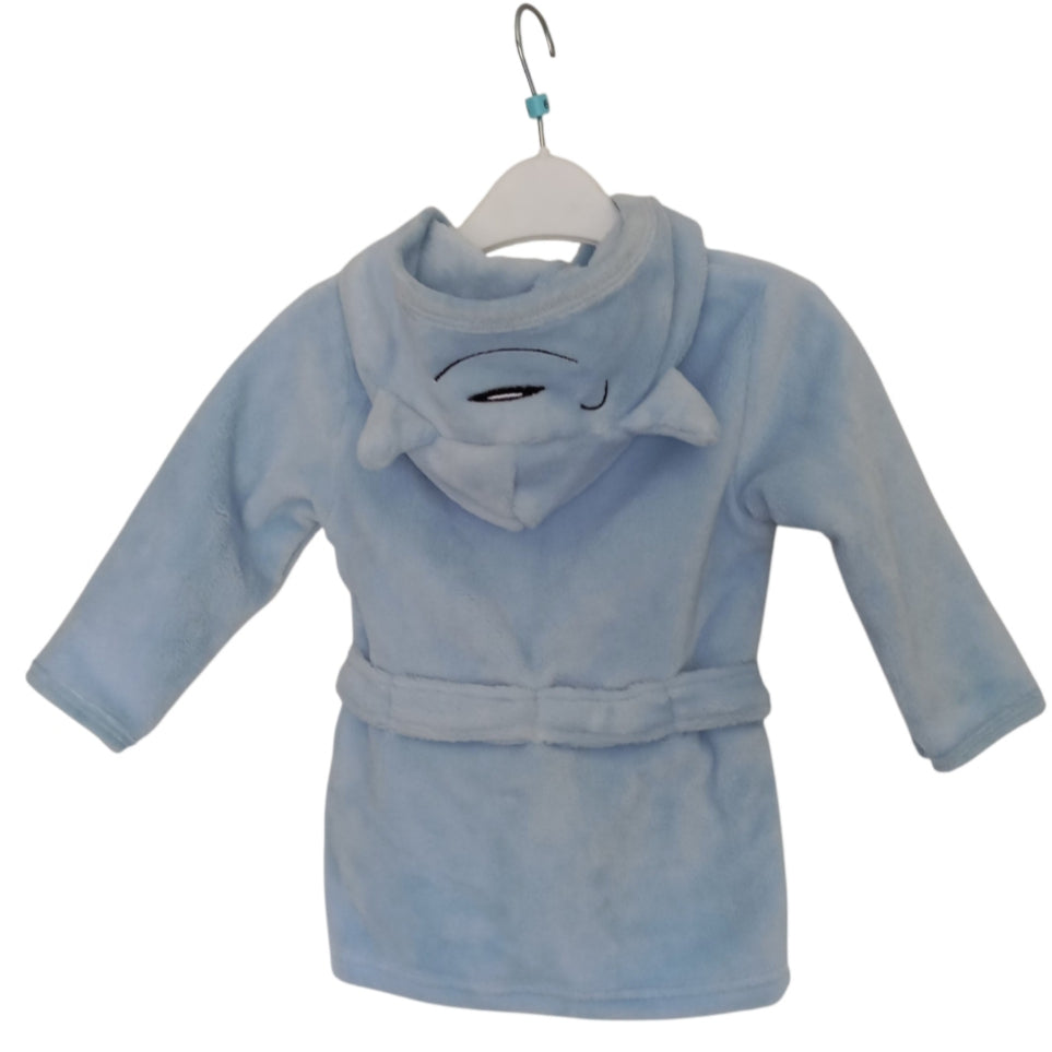Robe de chambre bébé Pommette bleu clair 9/12 mois – motif sourire et oreilles sur capuche