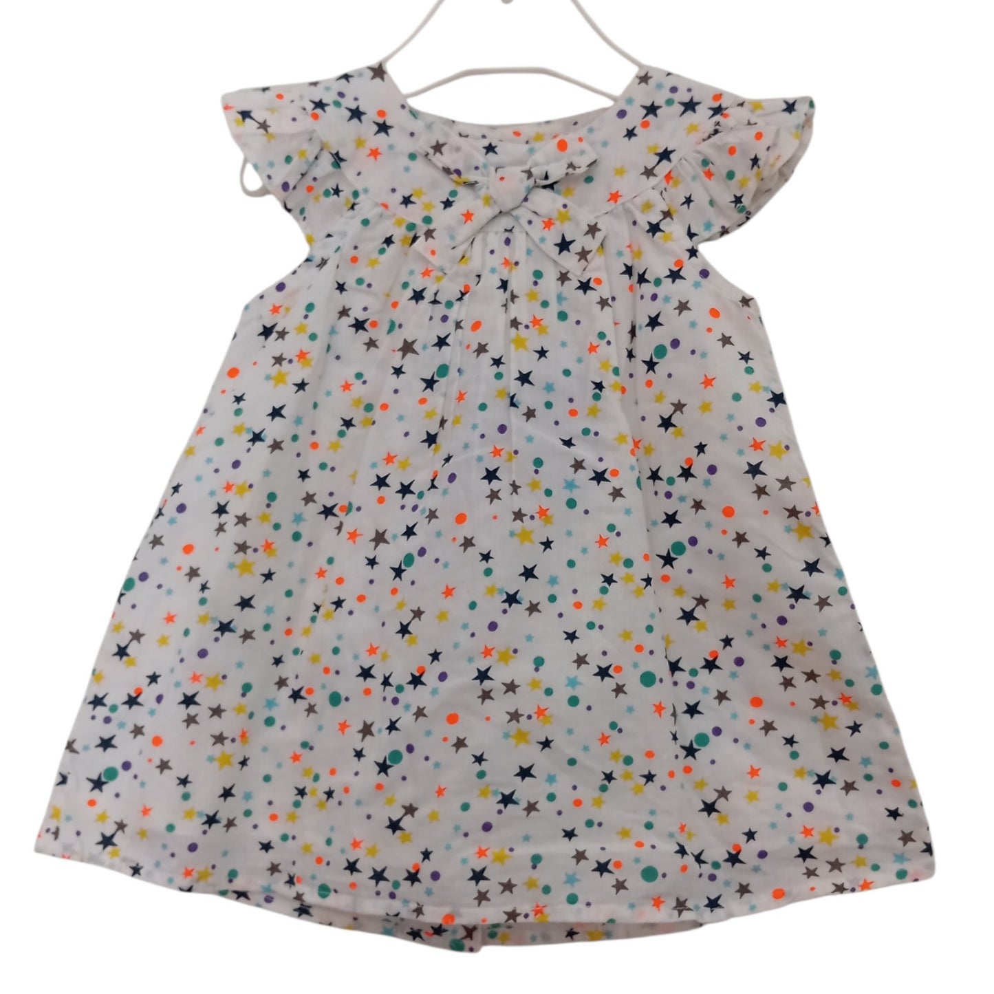 Robe Blanche Bébé Fille Pommette à Étoiles et Pois Multicolores – 6 Mois