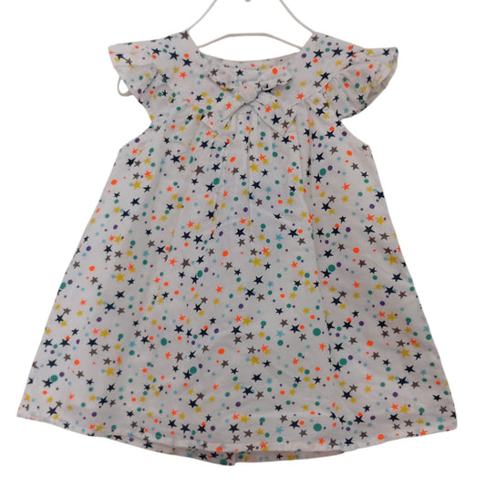 Robe Blanche Bébé Fille Pommette à Étoiles et Pois Multicolores – 6 Mois