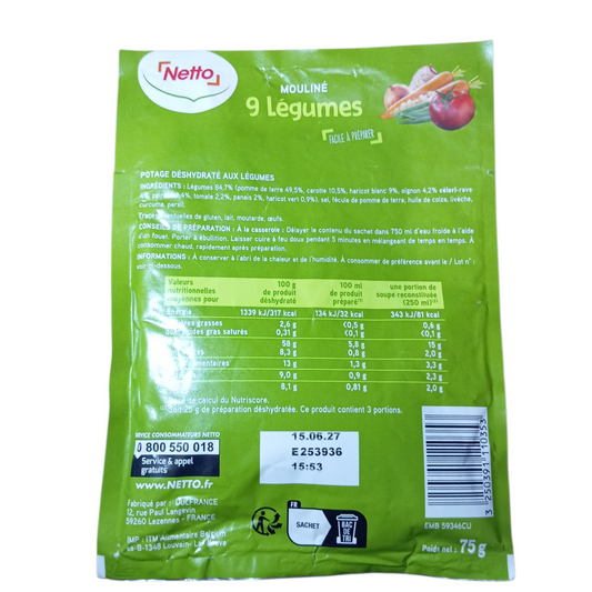 Lot de 4 sachets soupe moulinée 9 légumes Netto – Soupe facile et rapide à préparer