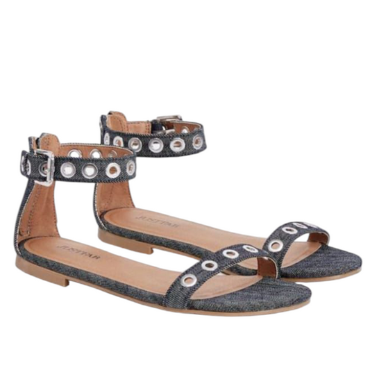 Sandales Plates JustFab Sierra – Couleur Denim – Taille 38,5 – Talon 0,5 cm