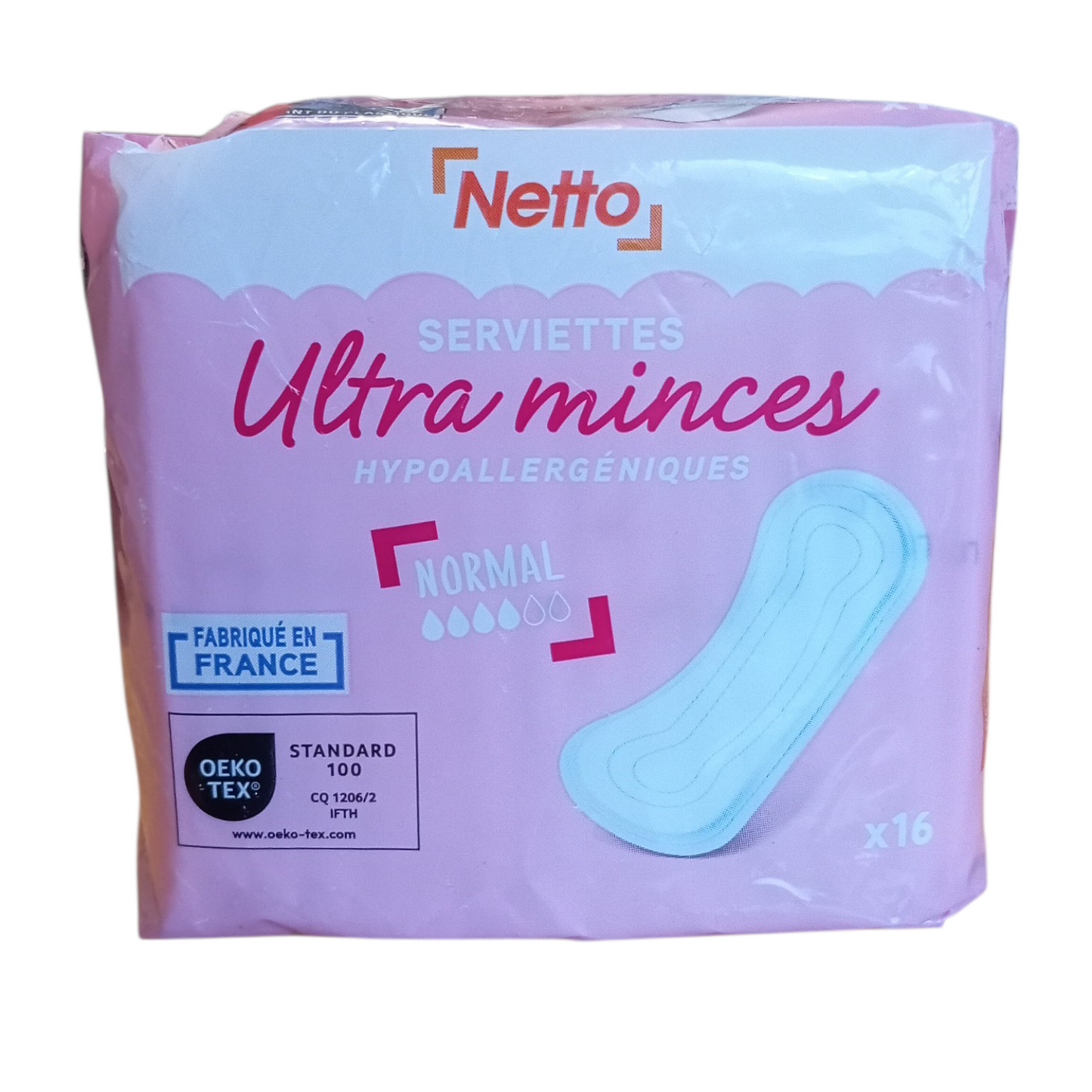 Serviettes hygiéniques ultra minces hypoallergéniques flux normal Fabriquées en France (X16)