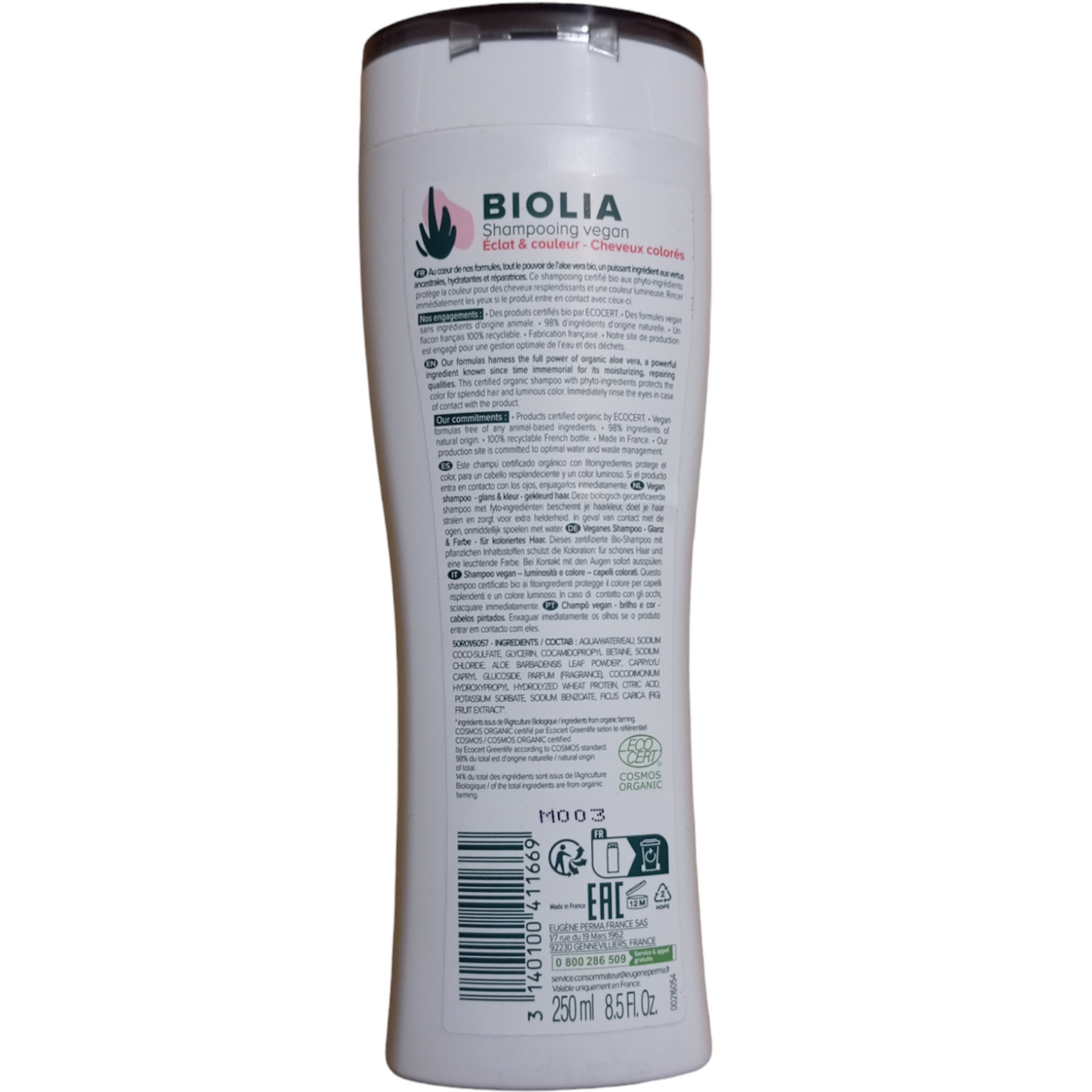 Shampooing végan Biolia pour cheveux colorés 250ml