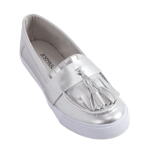 Sneakers femme JustFab Zia – Argent Silver – Taille 38,5 – Talon 2 cm – Baskets basses confortables