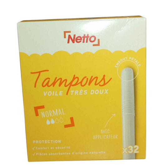 Tampons Voile Très Doux Flux Normal Netto x32 – Avec ou Sans Applicateur