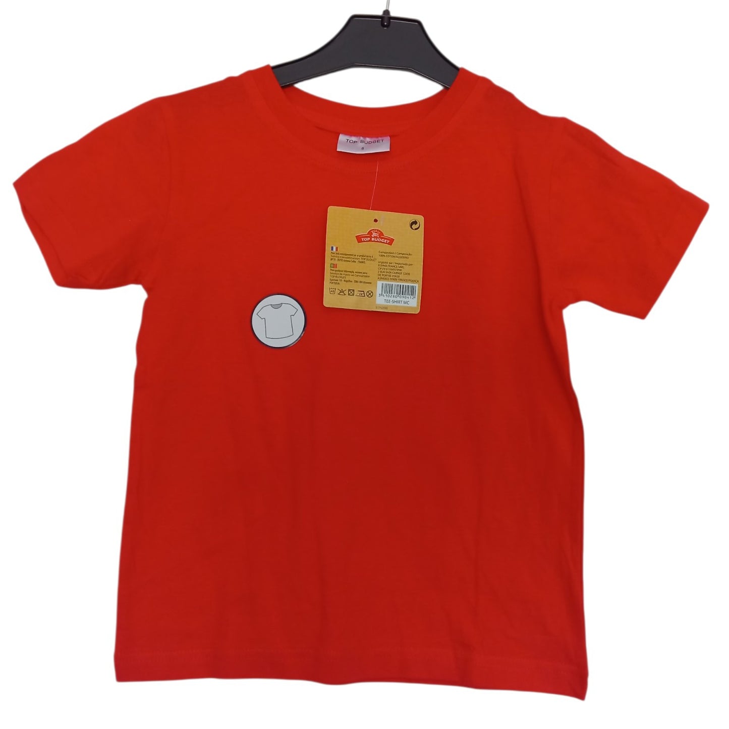 T-shirt Basic Enfant à Manches Courtes – 100 % Coton – Blanc ou Rouge – Garçon et Fille – Tailles 3, 5, 6 et 10 Ans