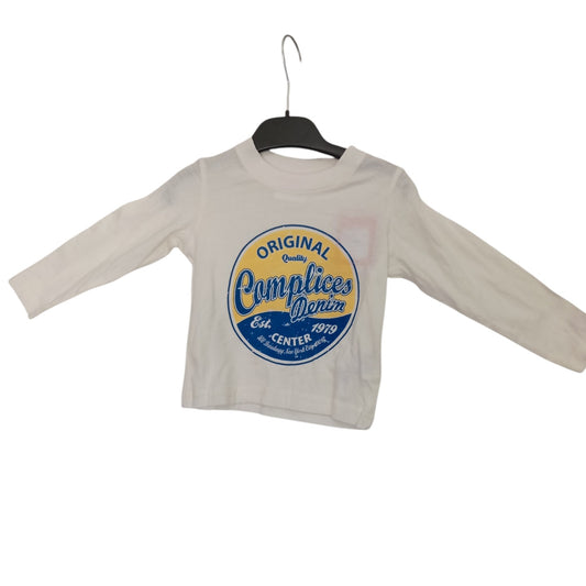 T-shirt Manches Longues Enfant Complices 100 % Coton – Blanc ou Bleu – 2 Ans