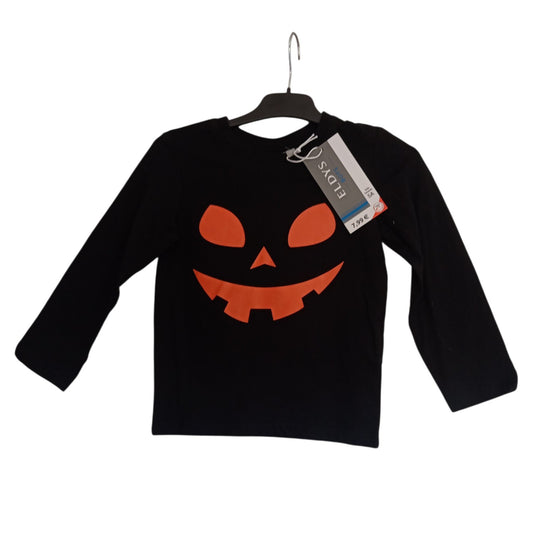 T-shirt Enfant Noir à Manches Longues Eldys – Motif Citrouille Halloween – 100 % Coton – Taille 5 Ans