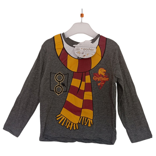 T-shirt Harry Potter Gryffondor Enfant Gris à Manches Longues – 52 % Coton, 48 % Polyester – Tailles 3/6 Mois à 5/6 Ans