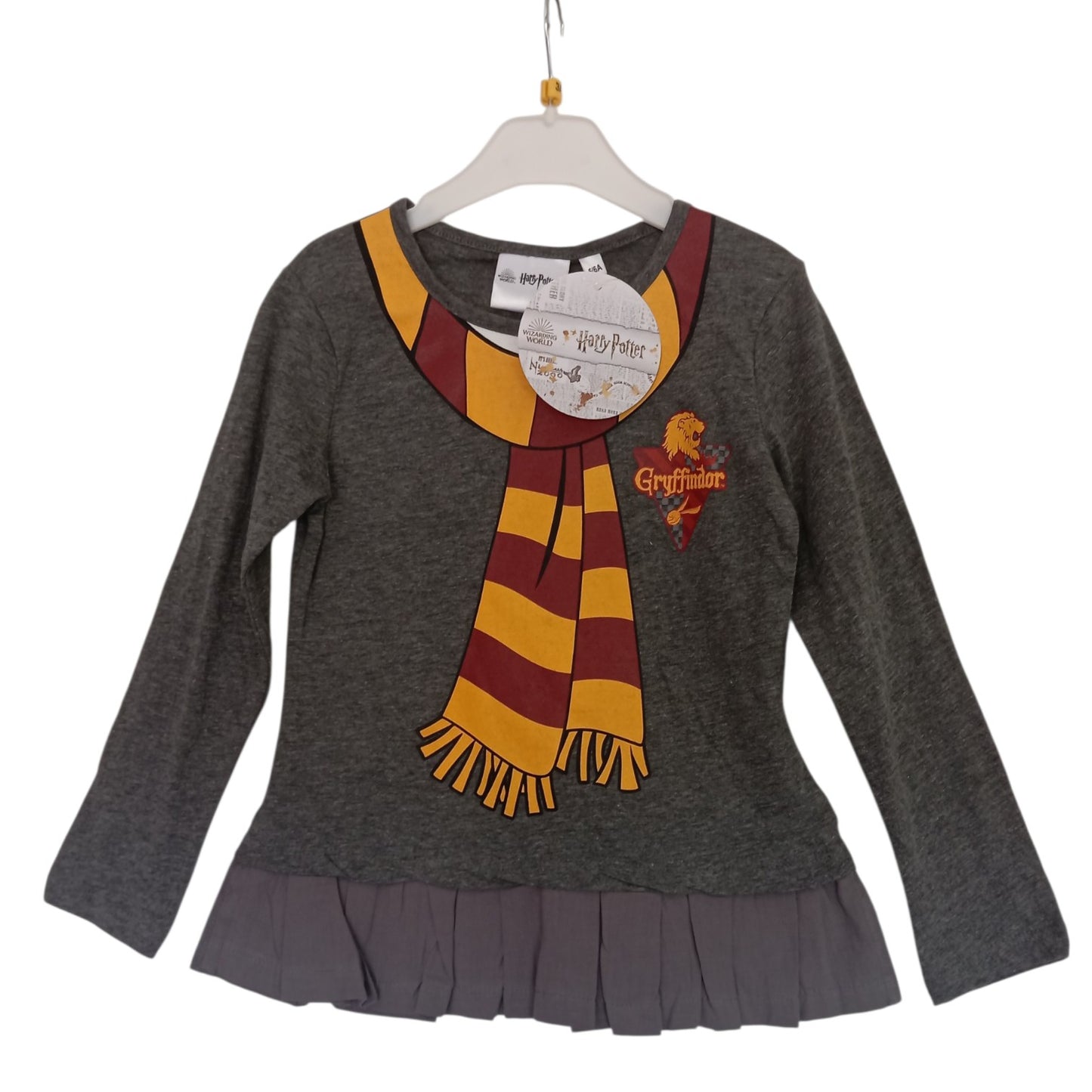 T-shirt Harry Potter Gryffondor Hermione Enfant Gris à Manches Longues – Fille – 52 % Coton, 48 % Polyester – Tailles 3/6 Mois à 7/8 Ans