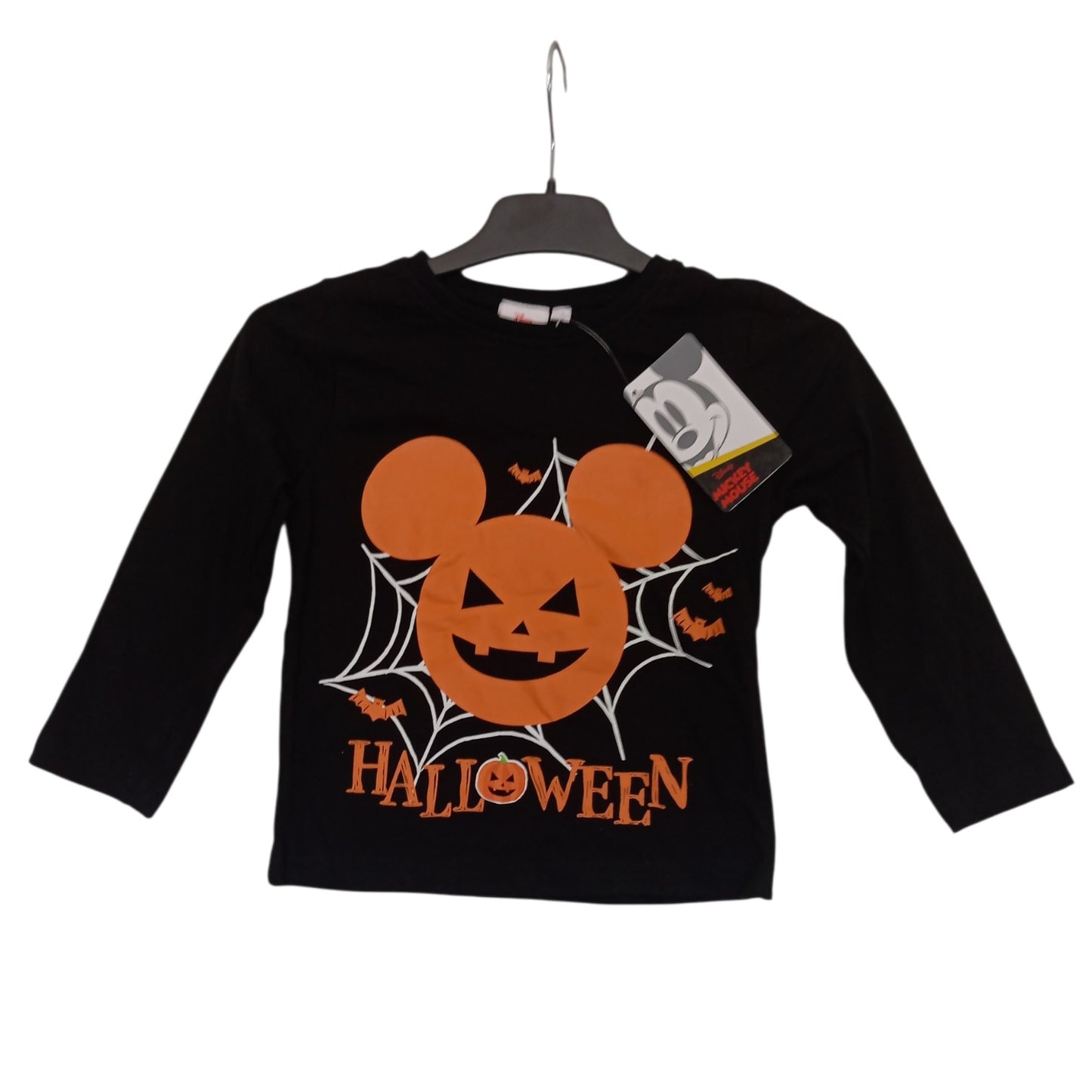 T-shirt Mickey Mouse Halloween Enfant Noir à Manches Longues – 100 % Coton – Tailles 3, 4, 5 et 6 Ans
