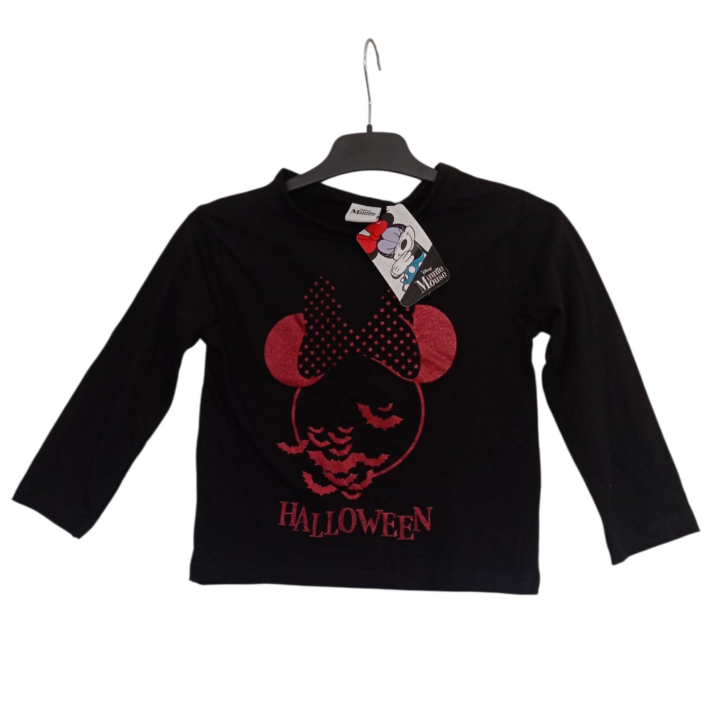 T-shirt Minnie Mouse Halloween Enfant Noir à Manches Longues – 100 % Coton – Tailles 3, 4, 5 et 6 Ans