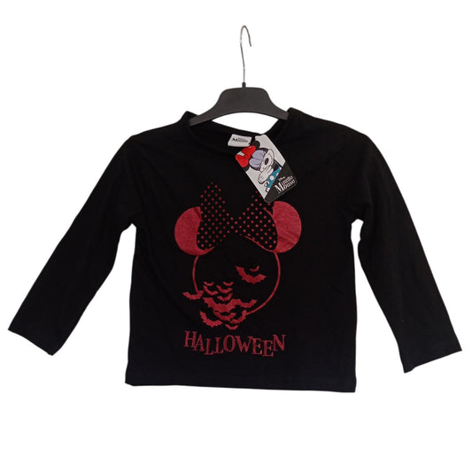 T-shirt Minnie Mouse Halloween Enfant Noir à Manches Longues – 100 % Coton – Tailles 3, 4, 5 et 6 Ans