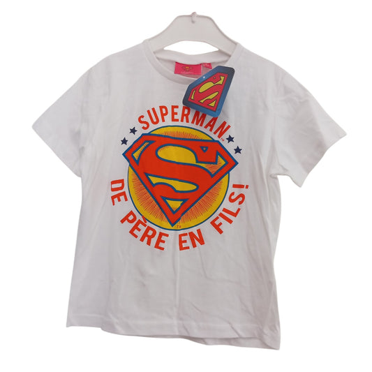 T-shirt Superman Enfant Blanc – « De Père en Fils » – 100 % Coton – Tailles 5 et 6 Ans